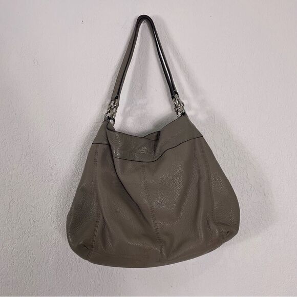 Coach Grey Leather Large Shoulder Purse - Picture 1 of 8